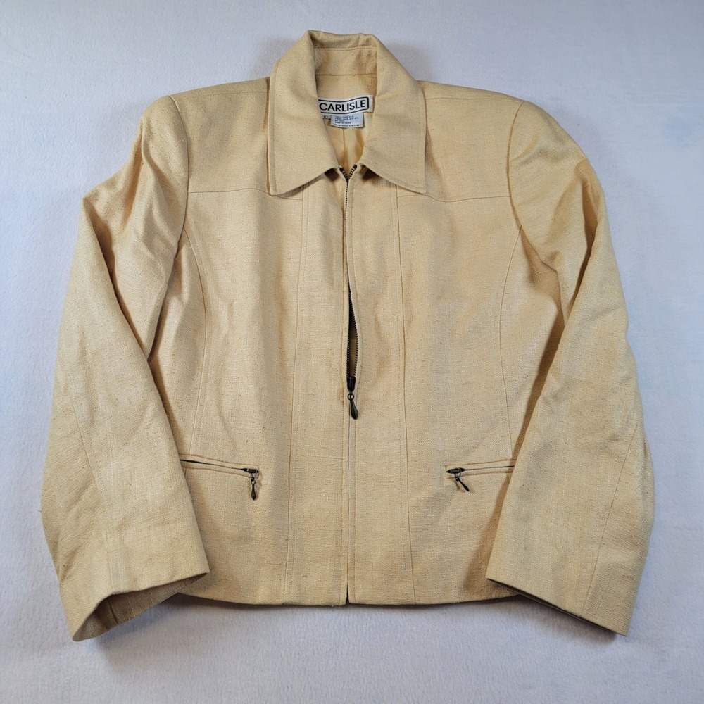 Carlisle Jacket 100% Silk Full Zip Blazer Textured Women 10 Yellow Vintage